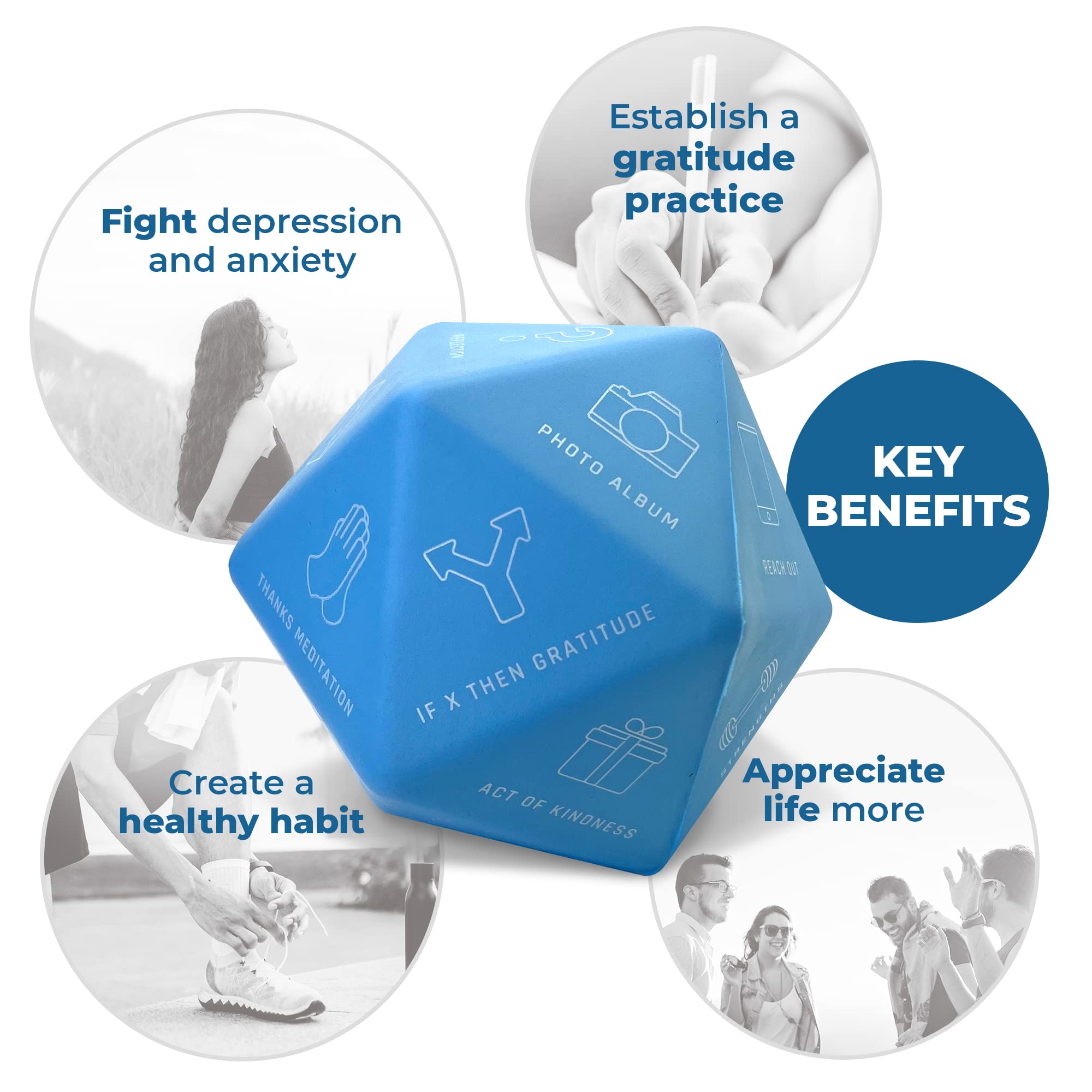 Gratitude Journal with a 20 Sided Ball with Daily Thankfulness Exercises – Establish a 5 Minute Habit to Fight Depression and Anxiety – Positivity, Self Care, Be More Grateful