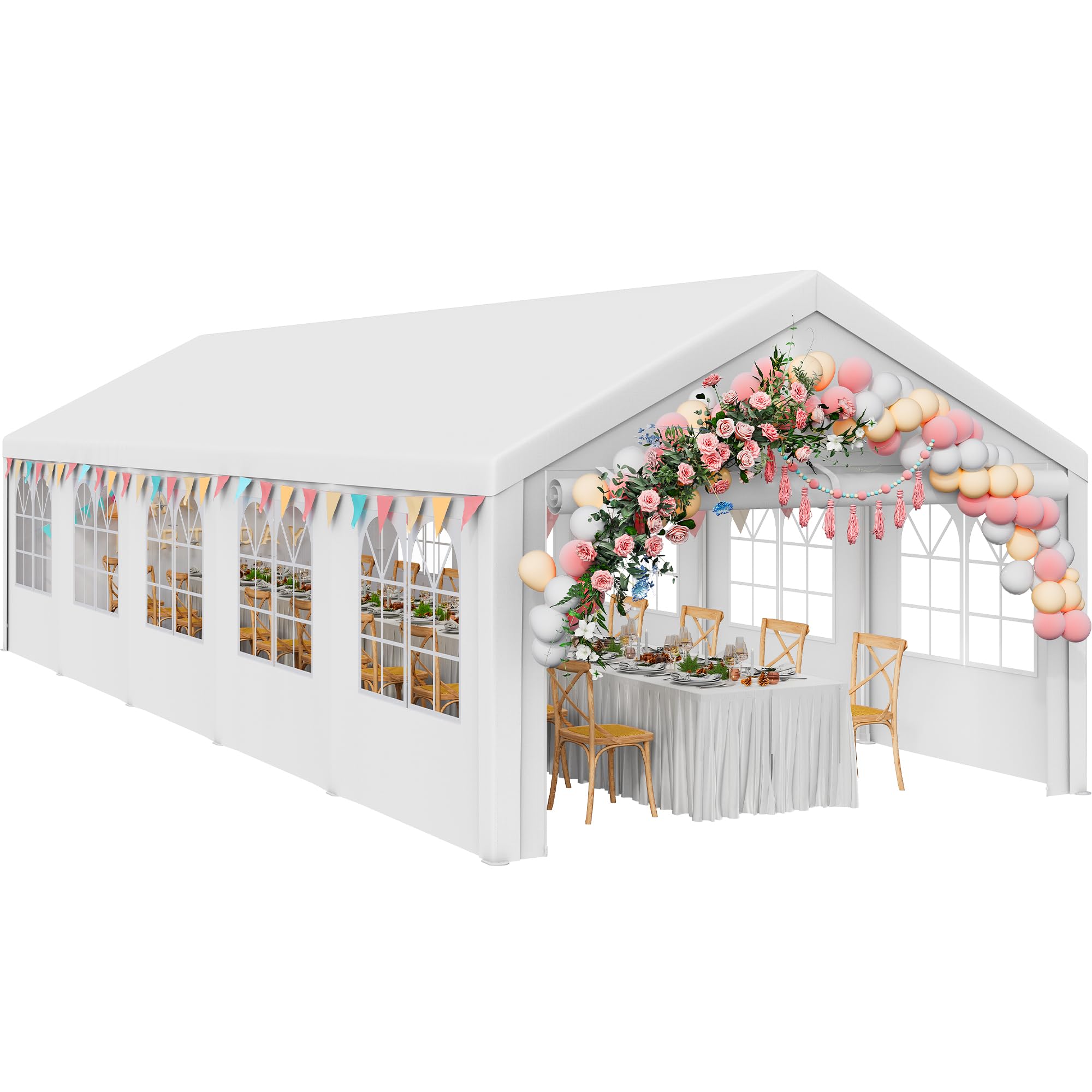 YITAHOME 16x32ft Party Tent Heavy Duty Outdoor Wedding Tent Canopy Event Shelters Upgraded Galvanized Steel Carport with Removable Sidewall Windows for Commercial and Parties, White
