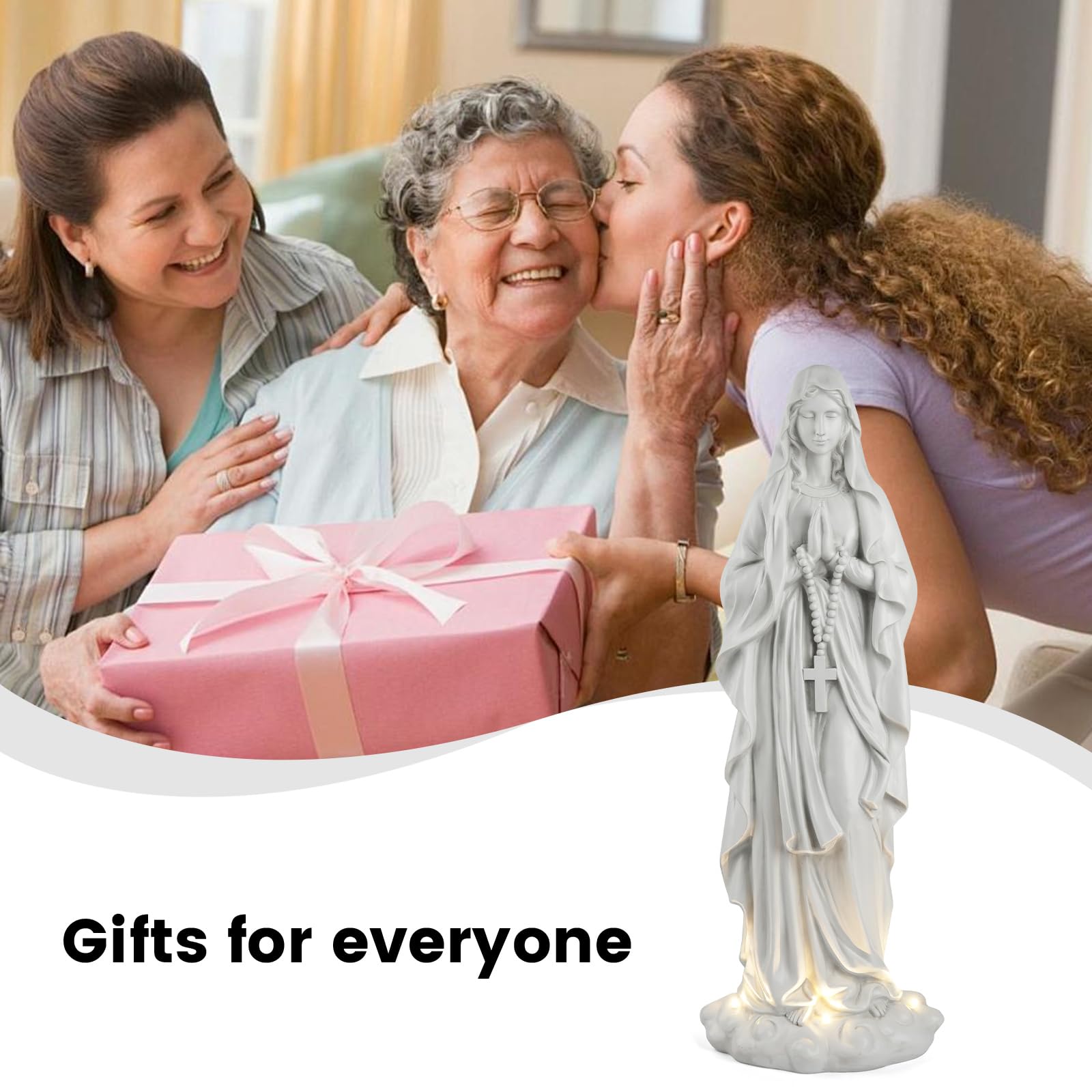VChymm Virgin Mary Statue 31.49 Inch Religious Garden Statue Solar Mary Statue Outdoor Yard Patio Deck Home Entryway Hallway Sculpture