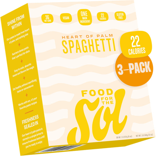 Food for the Sol Hearts of Palm Spaghetti (3-Pack) - 22 Calories Delicious, Gluten Free Low Carb Pasta - Healthy, Clean Ingredient Spaghetti Noodles – Vegan & Keto-Friendly Heart Of Palm Pasta