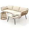 DWVO 3 Pieces Patio Furniture Set, Wicker Conversation Sectional Sofa, L-Shaped Sofa with 4 Seater for Backyard, Porch, Boho Detachable Lounger with Cushions and Coffee Table - Beige