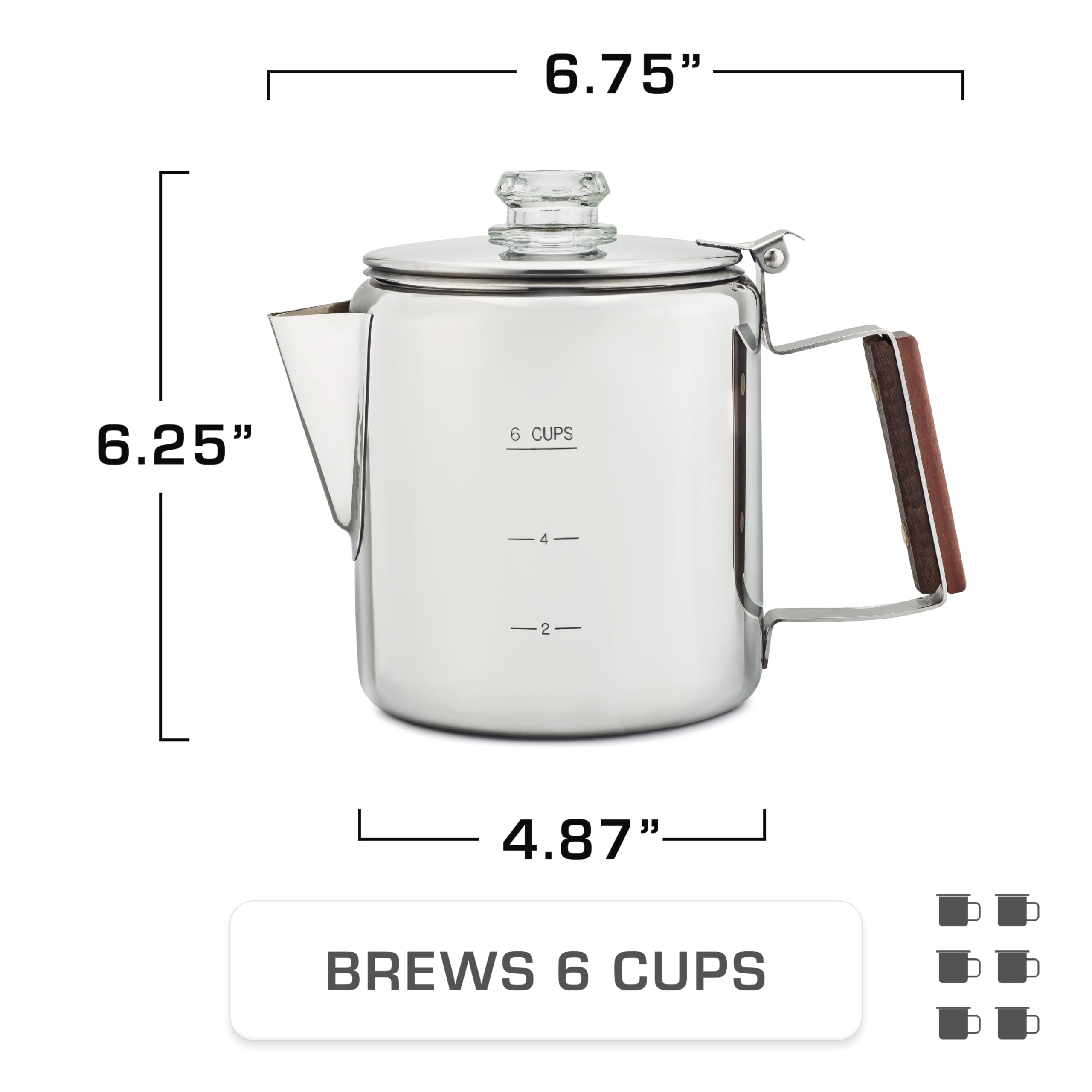 COLETTI Bozeman Percolator Coffee Pot — Coffee Percolator, Camping Coffee Pot – America’s Favorite Percolator – NO Aluminum or Plastic [6 cup]