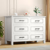 DWVO Farmhouse Wooden Dresser TV Stand with Power Outlet, 6-Drawer Dresser with Large Storage Drawers and Bar Handles, Ideal for Living Room, Hallway, 47.2