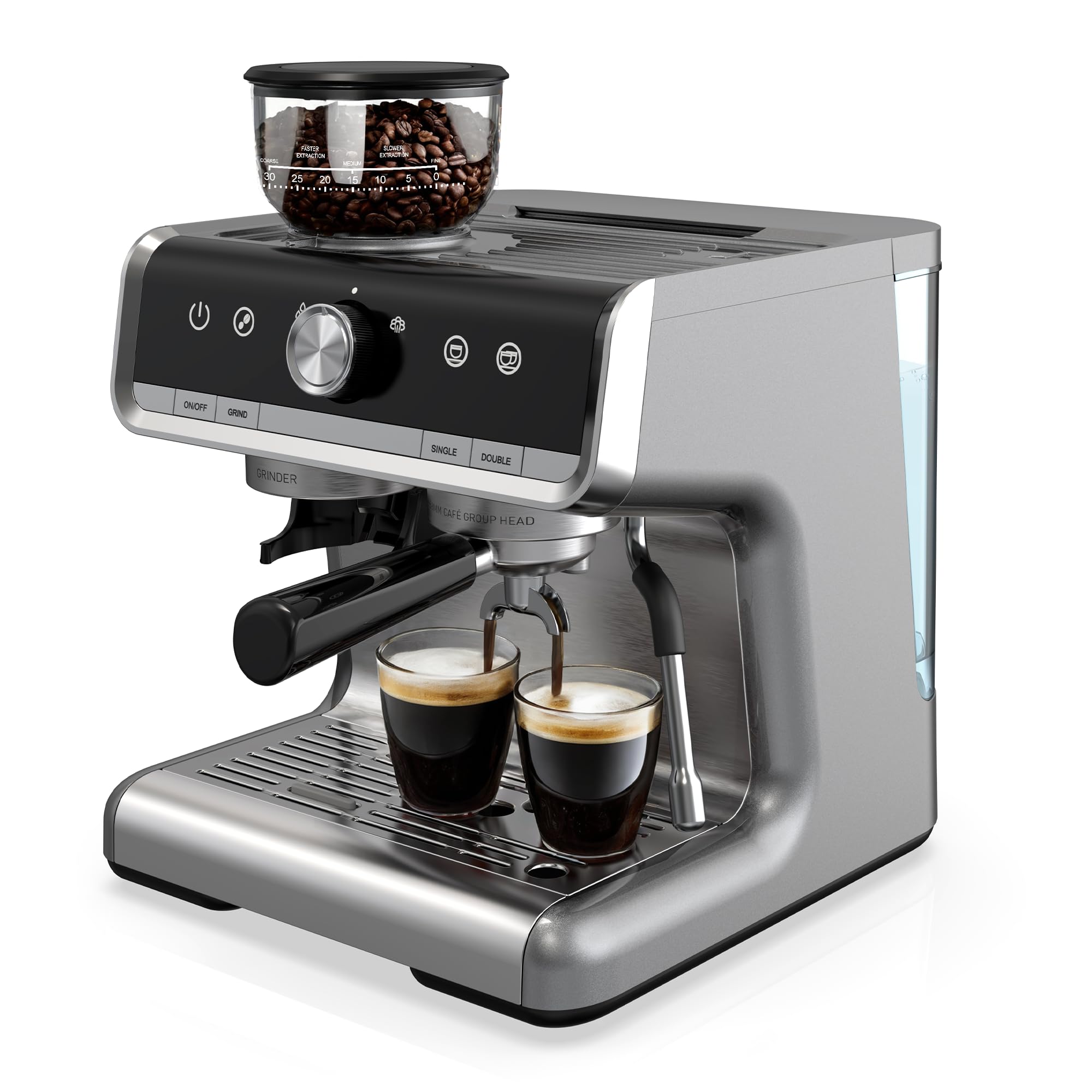 Espresso Machine, 20 Bar Semi Automatic Espresso Machine With Grinder and Milk Frother Wand, Professional Espresso Maker Coffee Machine With 95oz Removable Water Tank (Light Grey)