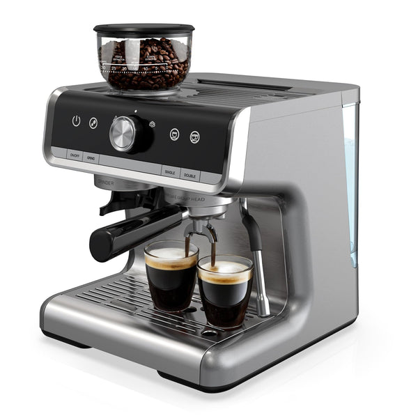Espresso Machine, 20 Bar Semi Automatic Espresso Machine With Grinder and Milk Frother Wand, Professional Espresso Maker Coffee Machine With 95oz Removable Water Tank (Light Grey)