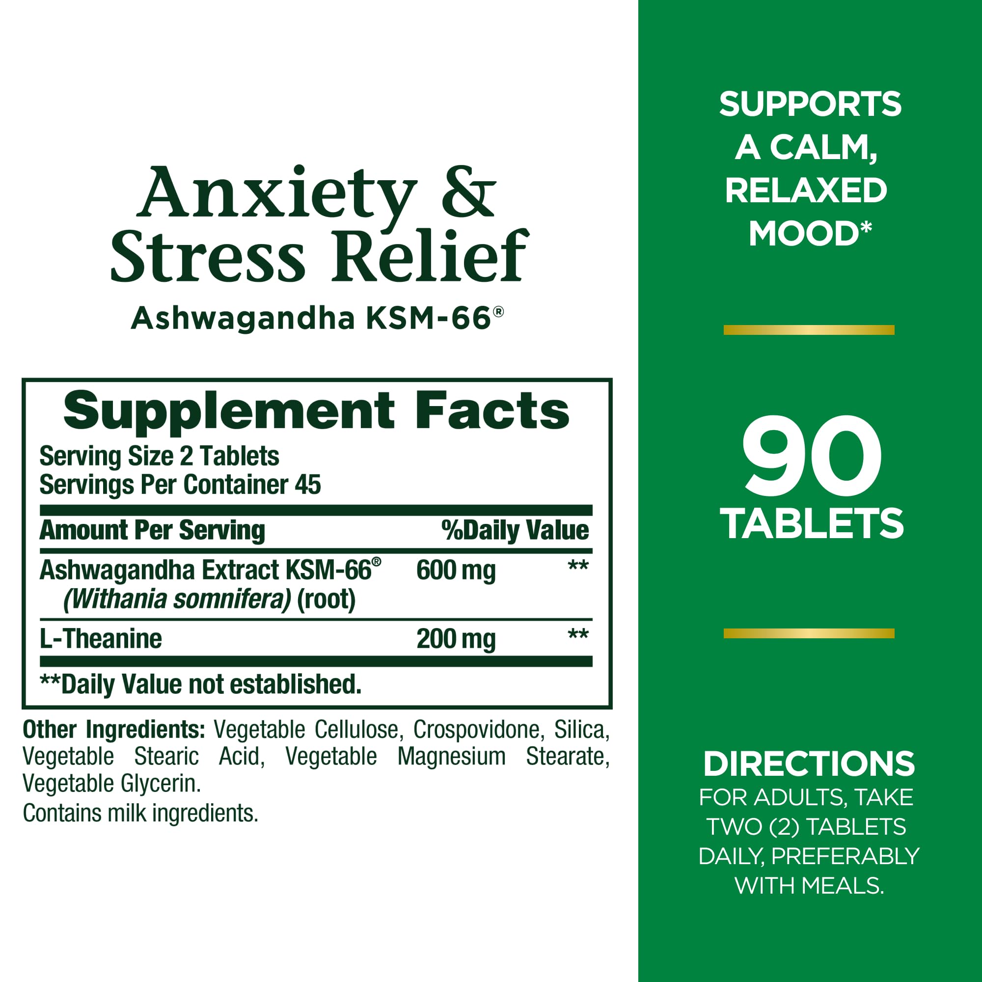Nature's Bounty Stress Relief, Ashwagandha KSM-66, Supports Occasional Stress Relief, Dietary Supplement, Tablets, 90 Ct