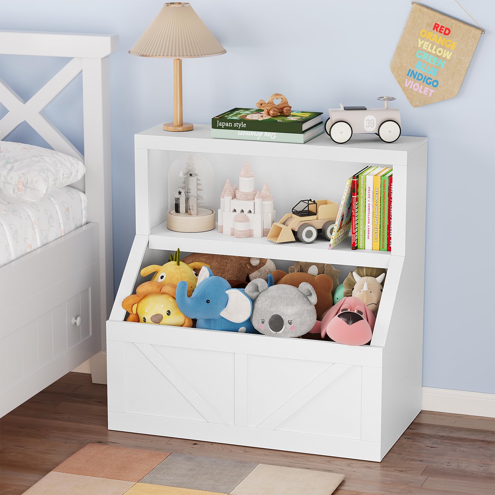 Kids Bookcase Cabinet and Toy Storage, Wooden Toddler Bookshelf With Toy Storage Organizer, Children's Book Shelf Cubbies for Playroom Bedroom Daycare Nursery Classroom Kindergarten Hallway