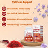 Happy Saffron Supplements - 5 In 1 Saffron Capsules With 10:1 Saffron Extract 88.5mg, Ginseng, Goji Berry & Chrysanthemum – Supports Memory, Focus, Mood, Energy, Emotional Balance & Eye Health