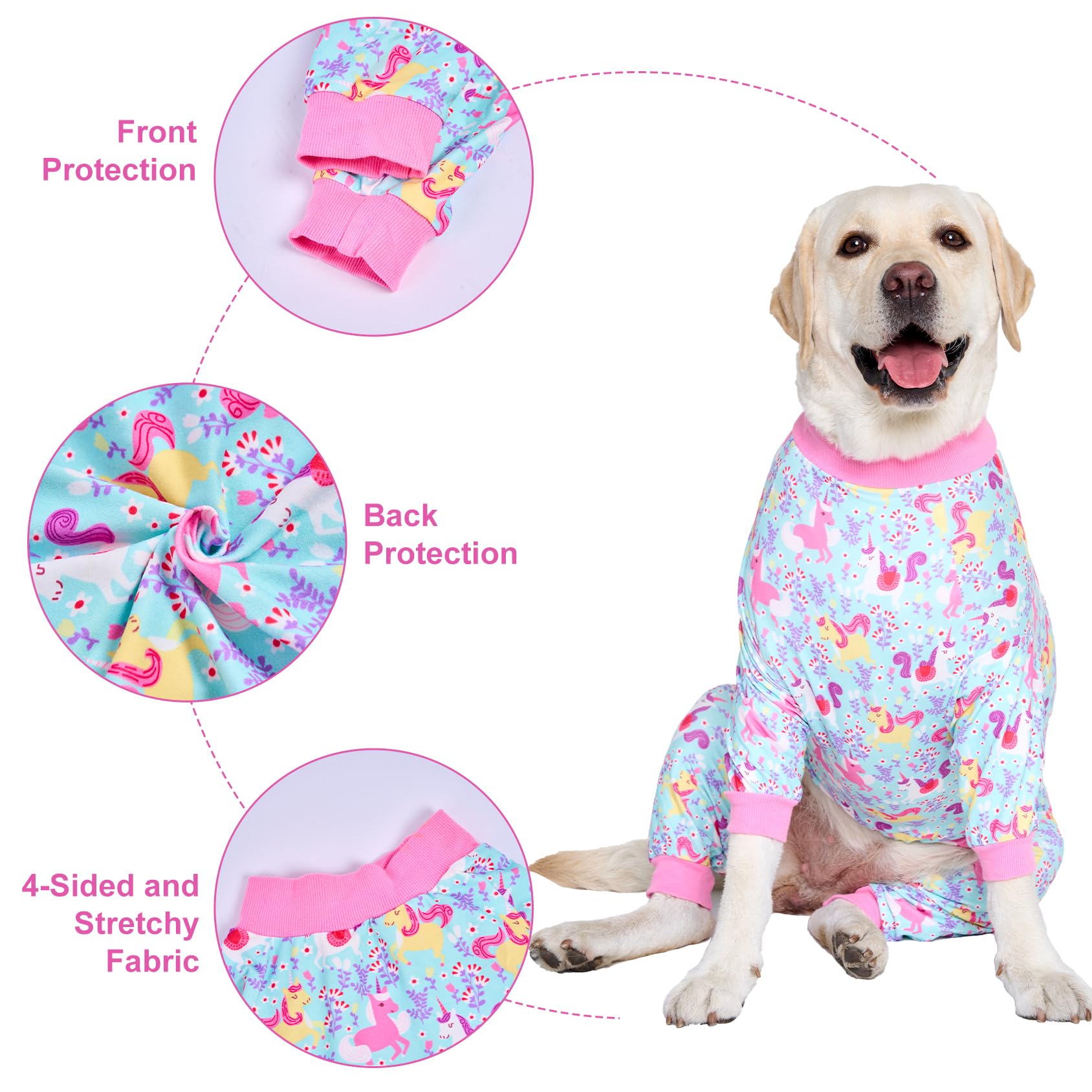LovinPet Dog Pajamas, Large, Seafoam Unicorn Print, Stretchy, Post Surgery Recovery Suit for Pitbull, 65% Cotton, Breathable, Machine Washable, Pull On, Fantasy Style, Pajamas, Dog Shirt