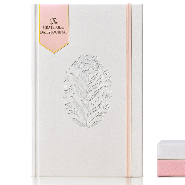 Gratitude Journal Notebook for Women, Guided Journal with Prompts, White Daily Gratitude Journal for Happiness, Affirmation, Mindfulness Through Daily Reflections Journal(8.5‘’x5.5‘’)