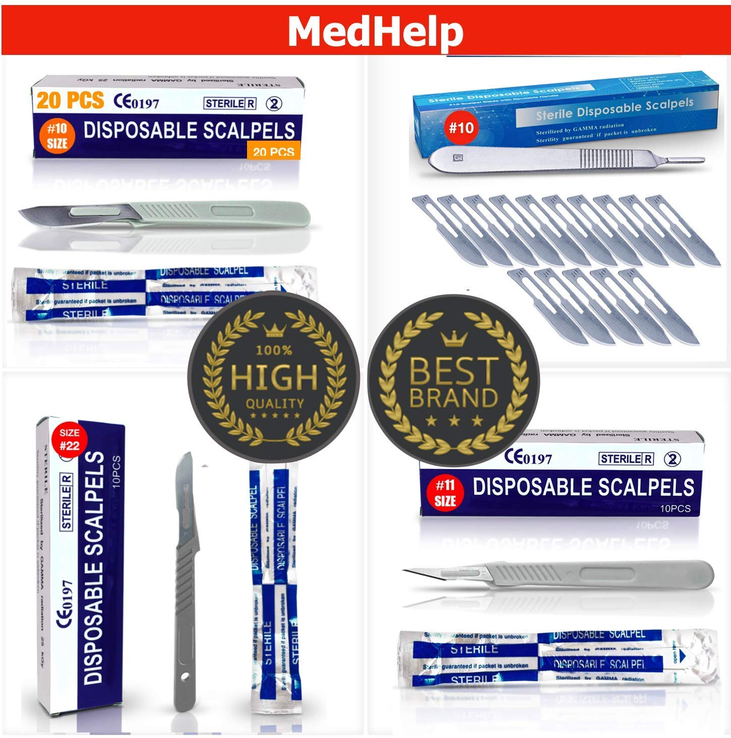 MedHelp Scalpel Handle No 3, Performance Dermaplaning Handle #3 High Quality Stainless Steel Fits Blades 9 10 10a 10r 11 12 13 14 15 and 15a ● Pack of 3 Handles