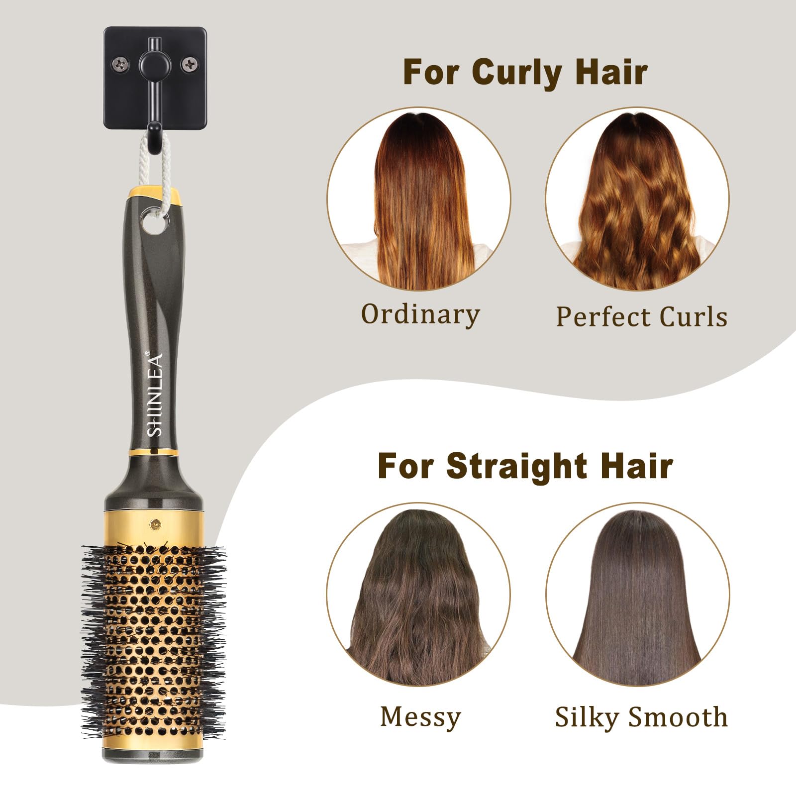Round Hair Brush for Blow Drying, Aluminium Curly Hair Brush, Hairbrushes for Women Professional Curling, Straightening, Add Volume and Shine (1.7 inch Barrel, 2.5 inch with Bristles)