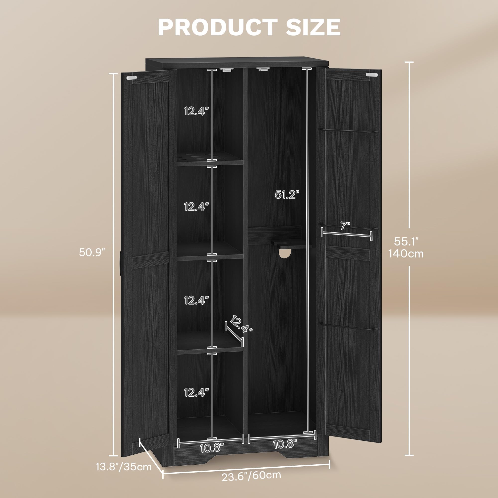 DWVO Wooden Storage Cabinet, Vacuum Cleaner Storage Compatible with Dyson Models, Utility Stand for Brooms and Mops, Cleaning Tool Cabinet with Doors for Garage, Office, Home