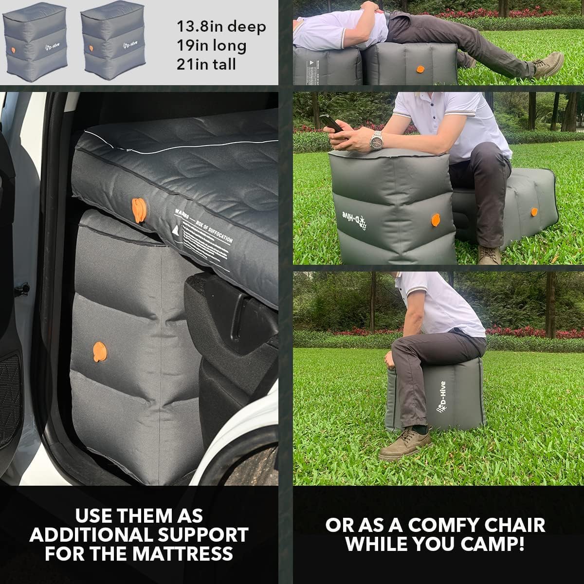 D-Hive Unbeatable Durability SUV Air Mattress for Car Camping, Durable Extra Thick 300D Oxford Fabric, Quick Easy Set-Up w/Electric Pump, Bed Mattress, Mattress for SUV, Car Air Mattress