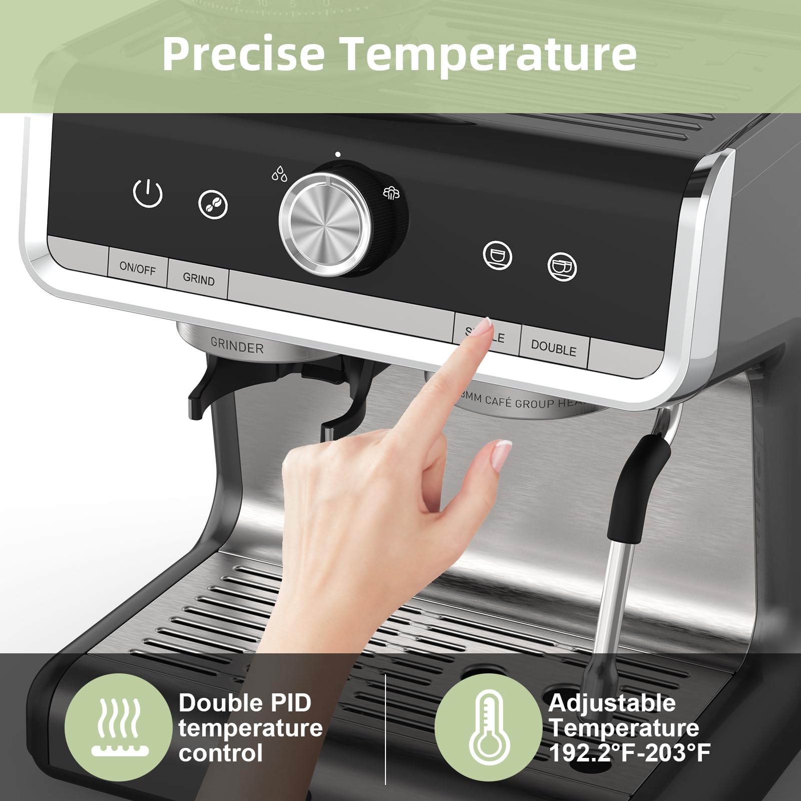 Garvee Espresso Coffee Machine with Grinder, 20 Bar Semi-Automatic Espresso Maker with Milk Frother Steamer Wand for Cappuccino, Latte, Macchiato, 2.8 L Water Tank, PID Temperature Control