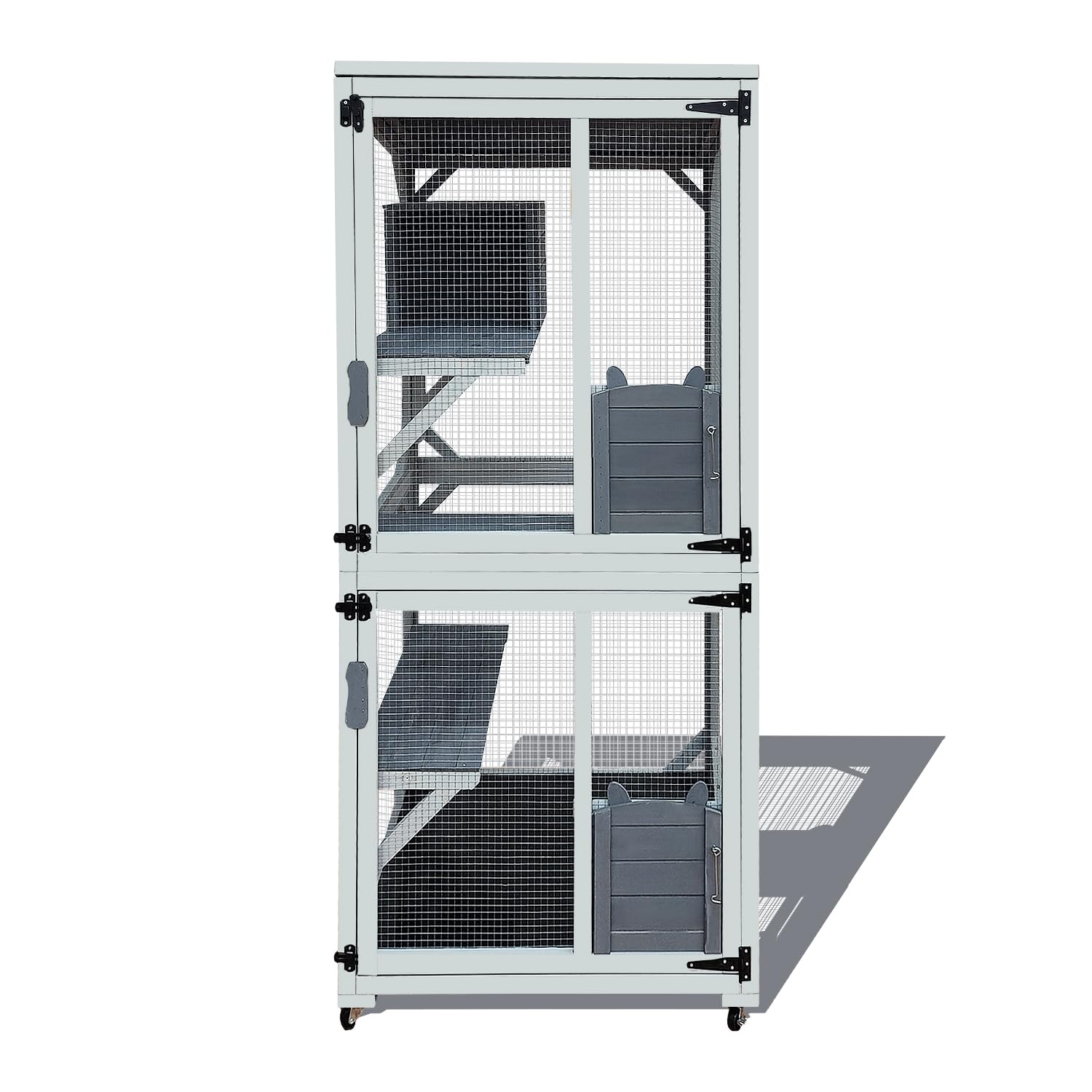 71'' Catio Outdoor Cat House on Wheels, Outdoor Cat Enclosure for 2 Cats Cat Cage with Waterproof Cover, Feral Cat Shelter with 4 Platforms and Resting Box