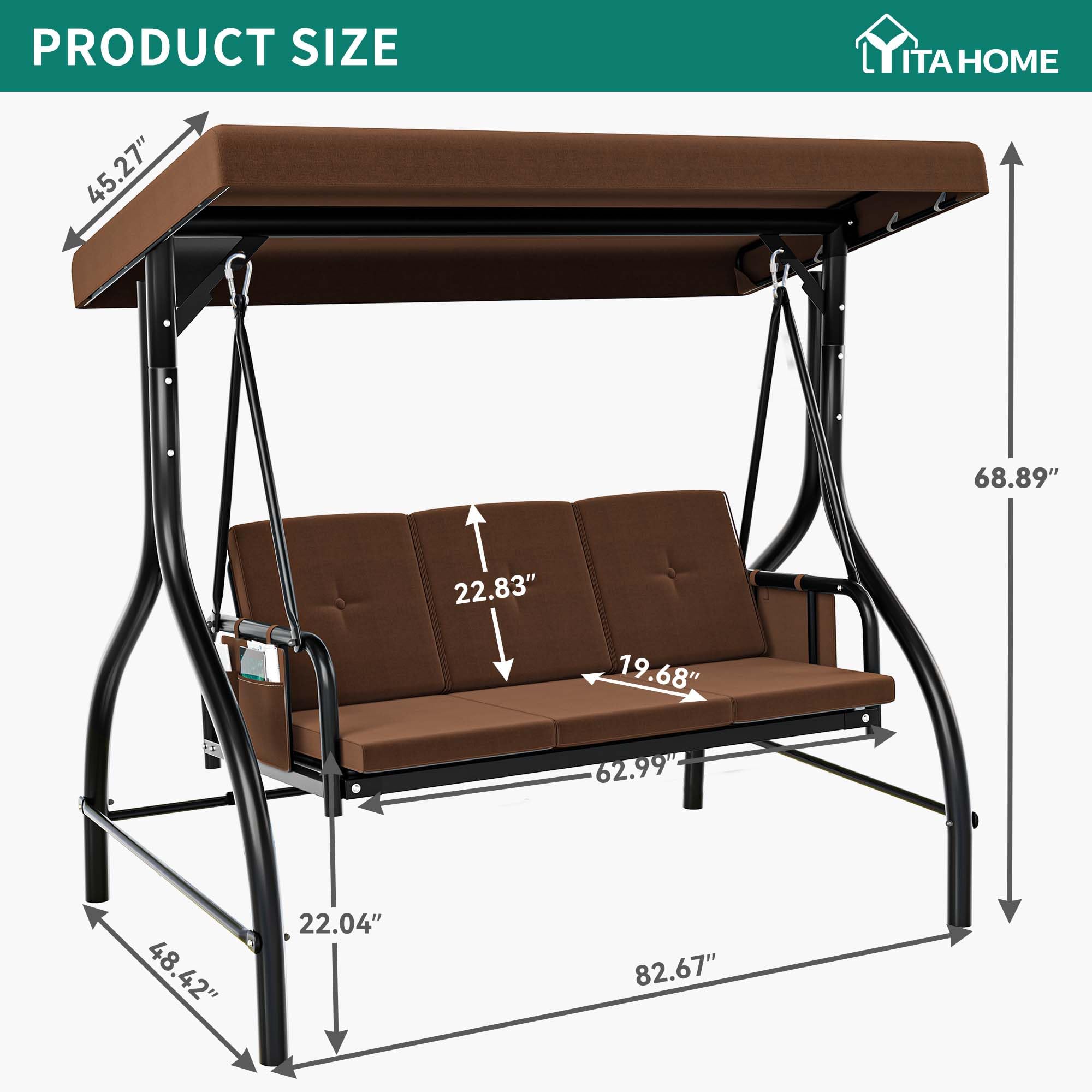 YITAHOME Porch Swing Outdoor Patio Swing with Adjustable Canopy Removable Cushion
