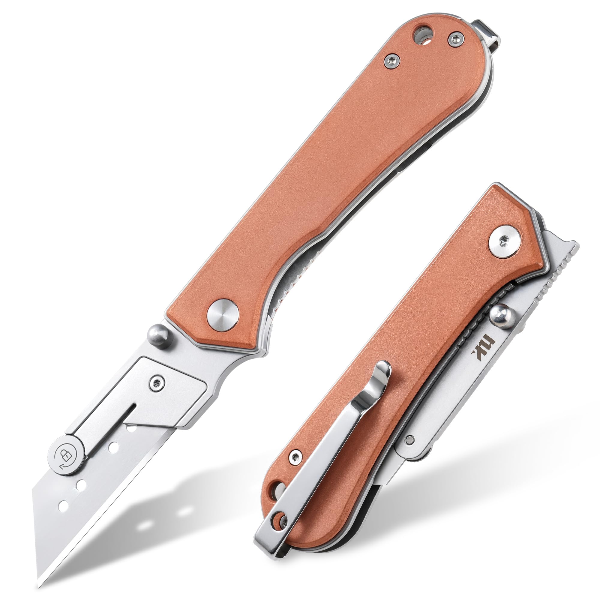 NUKNIVES U23 Kumpanter Folding Utility Knife - Versatile EDC Knife with Quick-Release Blade, Compact Foldable Pocket Utility Knives - Copper