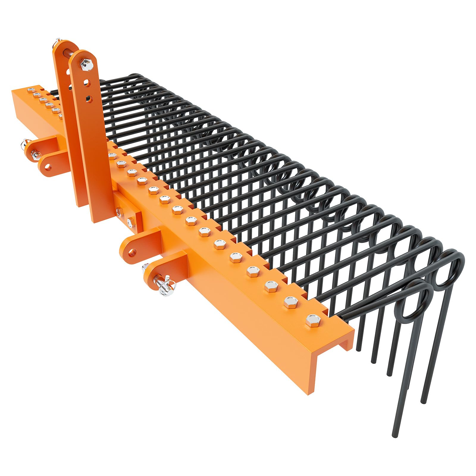 GarveeLife 60 Inch Pine Straw Needle Rake, 3 Point Landscape Rake, Powder Coated Steel Spring Tow Behind Rake, Tractor Rake Attachments for Leaves Straw Grass Attach to Cat 0 Cat 1, Orange