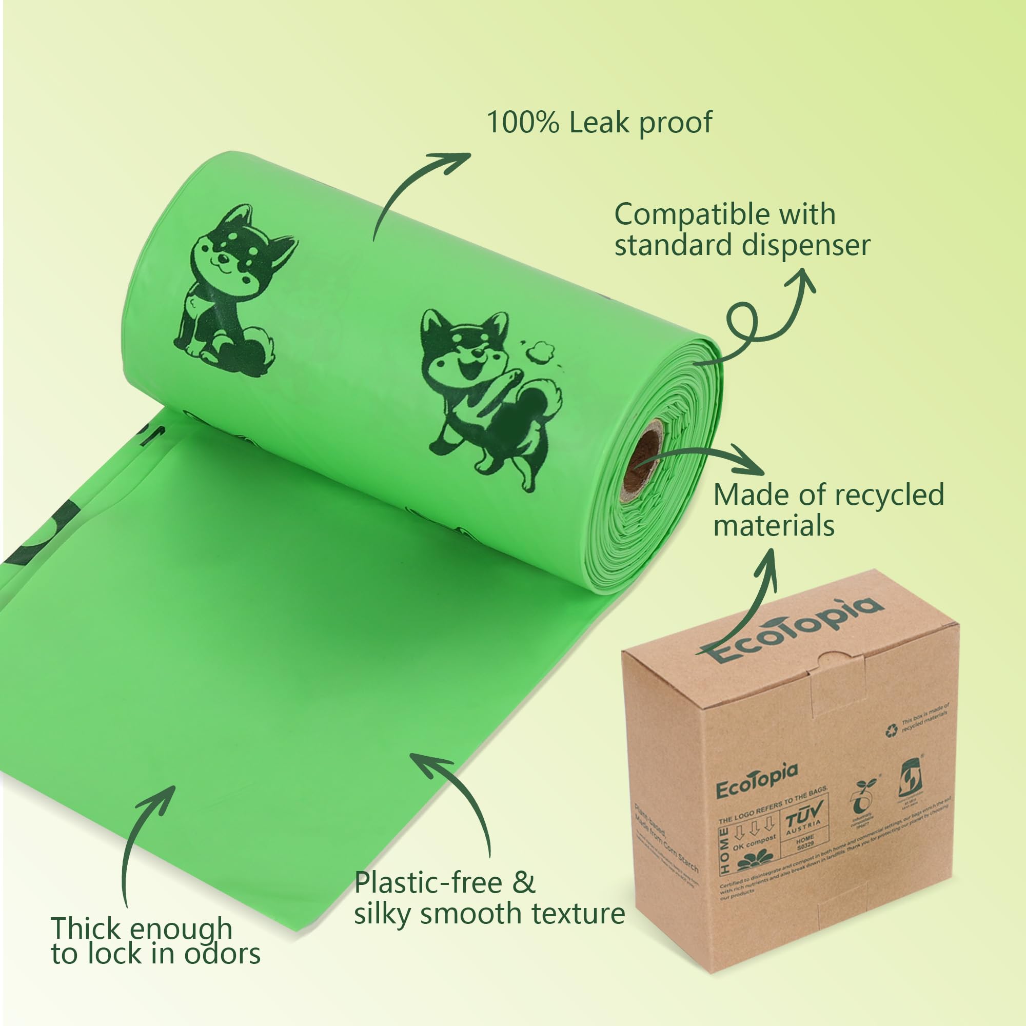 Biodegradable Poop Bags for Dogs,240 Compostable Dog Waste Bags Rolls,Eco-Friendly,Extra Thick,Leakproof,Tear-Resistant,Unscented,Plant-based,ASTM D6400 & EN 13432 Compliant,Light Green