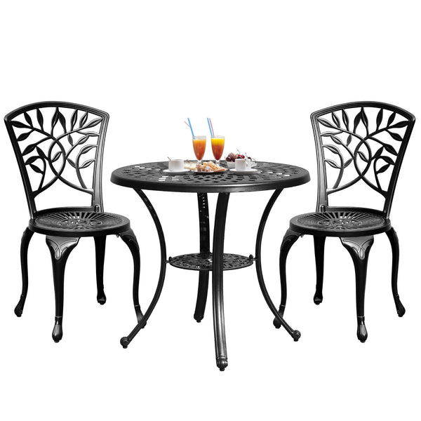 DWVO 5 Piece Outdoor Cast Aluminum Patio Dining Sets with 2 Chairs, 30 Inches Round Table with Umbrella Hole, All-Weather Patio Conversation Sets with Adjustable Feet for Balcony Backyard Garden