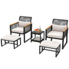 DWVO Patio Bistro Set, 5-Piece Wicker Furniture Set with Armchairs and Tempered Glass Coffee Table, Outdoor Conversation Sectional with Ottoman for Outdoors, Black