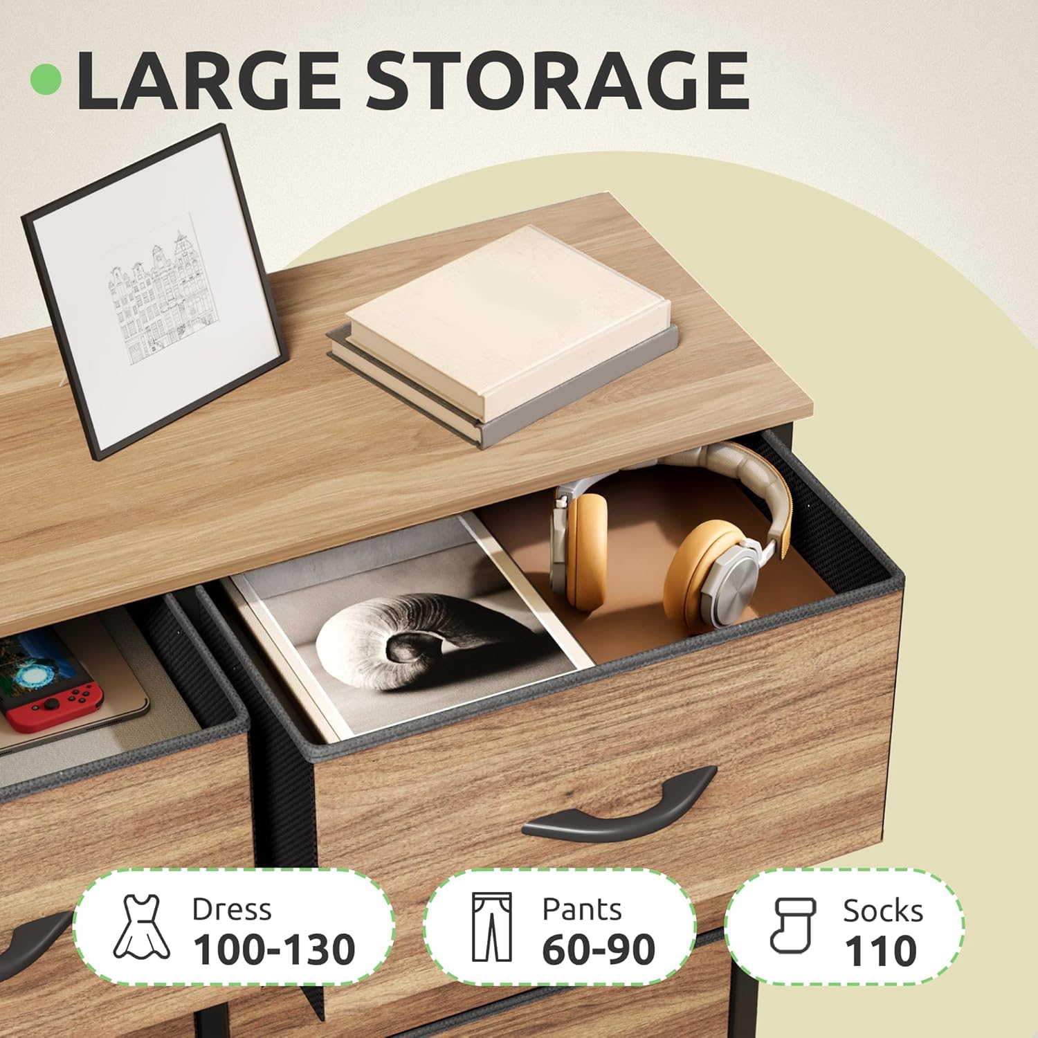 GOOBED Dresser with 8 Drawers - Fabric Storage Tower, Organizer Unit for Hallway, Closets - Sturdy Steel Frame, Wooden Top & Easy Pull Fabric Bins