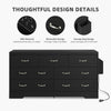 DWVO Large Buffet Sideboard Cabinet with 7 Drawers Power Outlets, Dressers Buffet Table Coffee Bar Wine Bar Storage Cabinet with Side Bags for Dining Room, Living Room (Black)