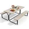 DWVO 6FT Picnic Table, Heavy Duty Outdoor Picnic Table and Bench w/Umbrella Hole, Resin Tabletop & Stable Steel Frame Ideal for Yard Patio Lawn Party, Light Brown