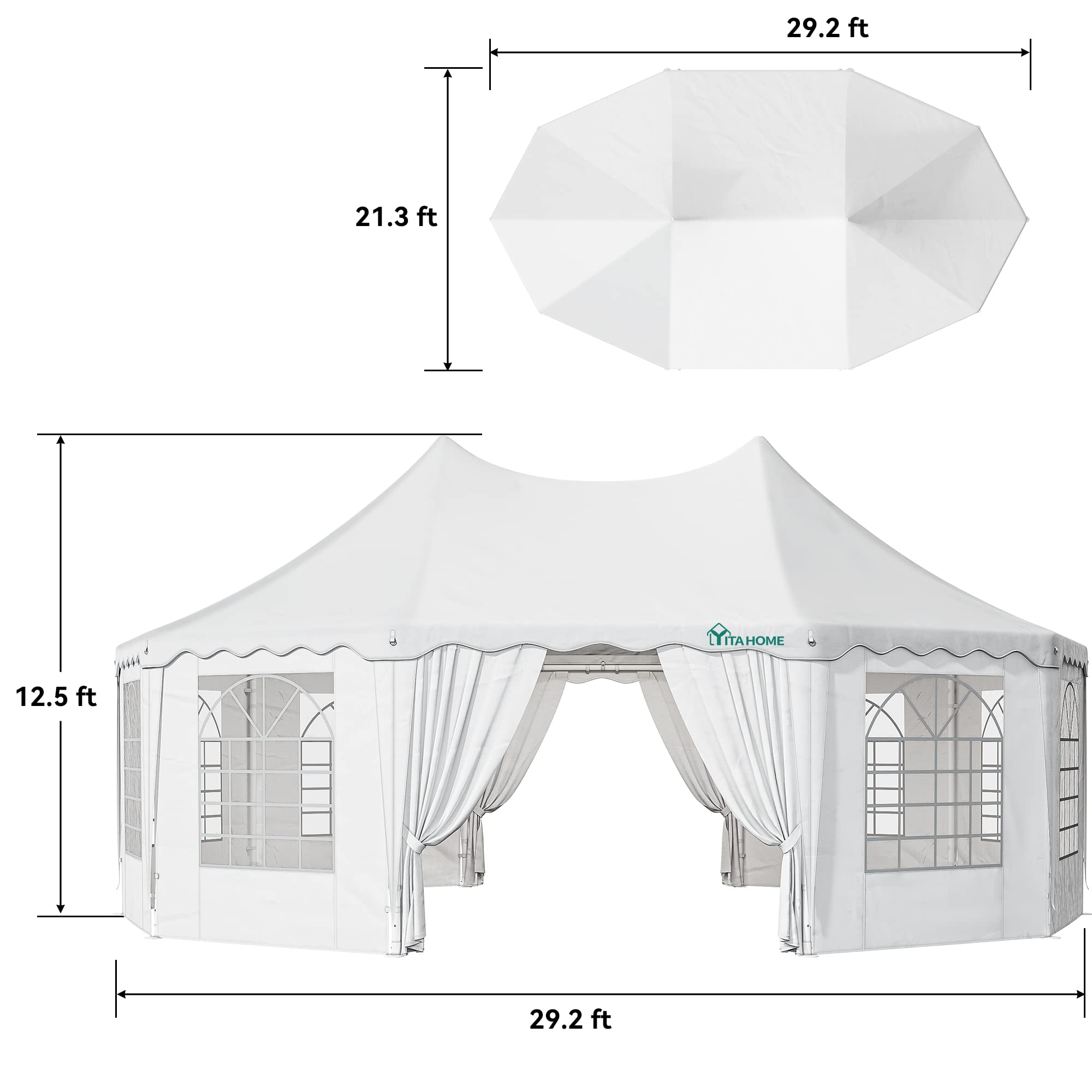 YITAHOME 29x21FT Party Tent Canopy Event Shelter Heavy Duty Wedding Upgraded Ripple Gazebo Large with Roof Removable Sidewalls Commercial