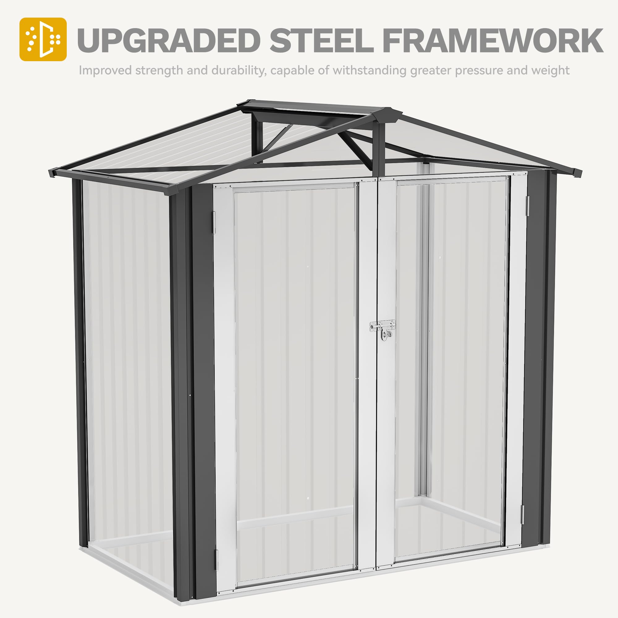 DWVO 6x4ft Metal Outdoor Storage Shed, Waterproof Tool Shed Heavy-Duty Storage Unit with Lockable Door and Vents, Ideal for Bicycles, Tools, Lawnmowers, Backyards, Patios, Lawns - Dark Gray