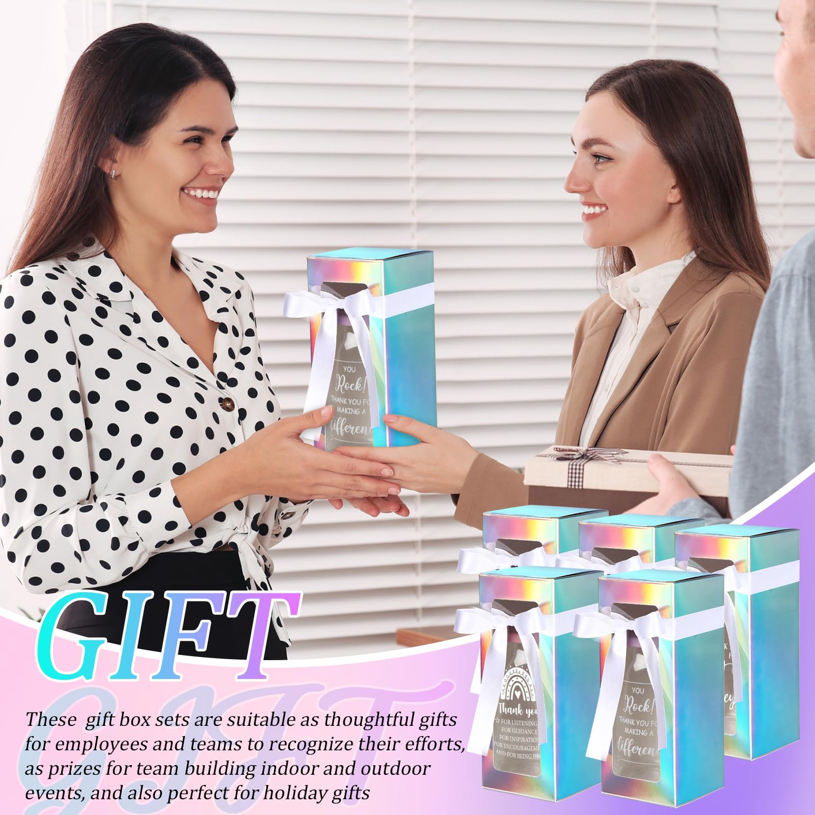 Layhit 12 Set Employee Appreciation Gifts Thank You Gifts for Staff Coworker Thank You Glass Cups 16 oz Can Shaped Beer Glass with Lids Straws Brushes Gift Boxes Ribbon for Team Women Men (Team B)