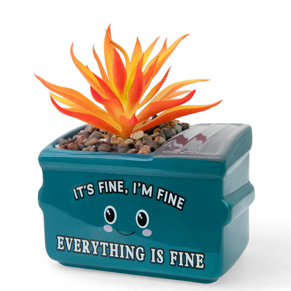 YINUOWEI Emotional Support Dumpster Fire Desk Decor, Fake Plants in Ceramic Succulent Pots, Motivational Positive Thinking Office Desk Accessories, Funny Gifts for Women, Men, Coworkers