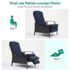 YITAHOME Outdoor Recliner Chair, 2-Piece Patio Adjustable Wicker Reclining Lounge Chairs, Dual-use Rattan Furniture Set with Soft Thick Cushions, Extended Footrest, Flip Back, Brown & Navy Blue
