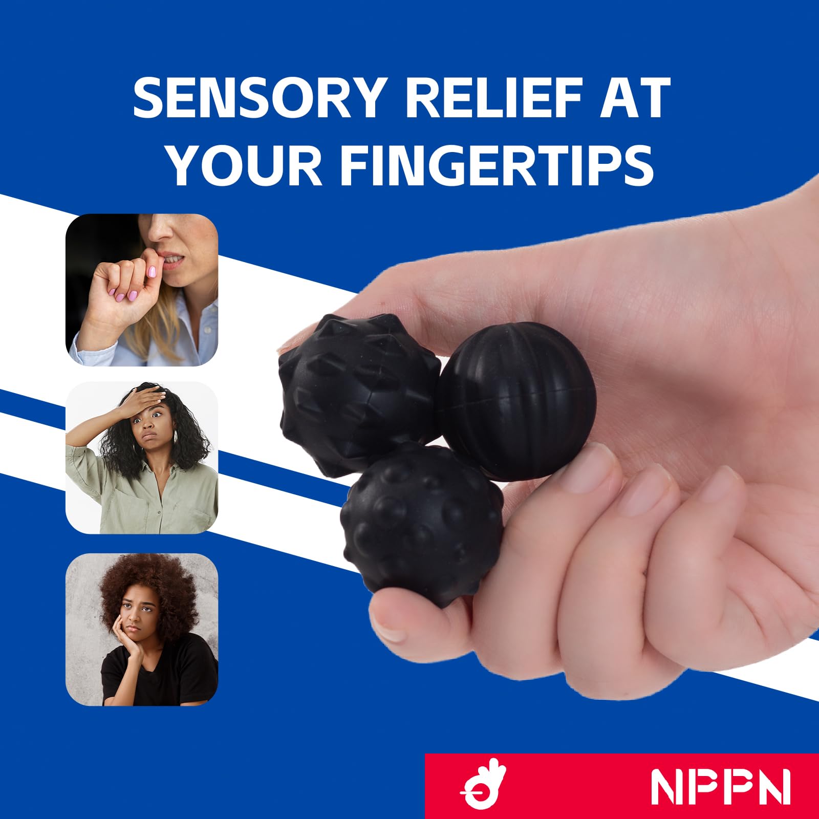 NPPN Large Magnetic Sensory Fidget Ball Toy for Adults, Silent Textured Silicone Magnet Ball Desk Toys for Anxiety Stress Relief Autism ADHD (Black)