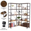 GarveeHome Bookcases and Bookshelves,5-Tiers Corner Bookcase with Curved Panels,Corner Shelf L-Shaped Book Shelves Display Storage Rack with Metal Frame for Living Room Home Office, Rustic Brown