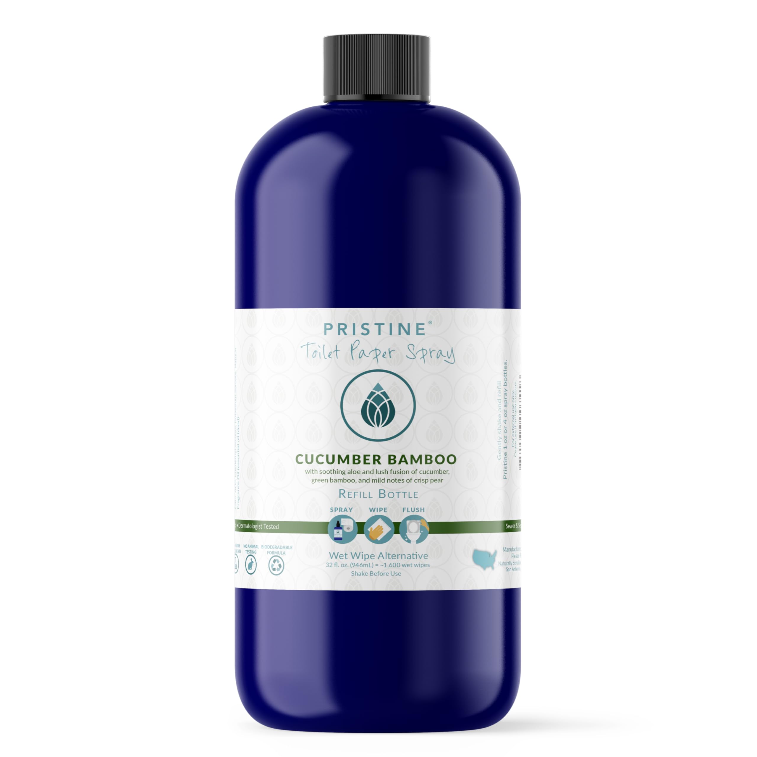 Pristine Toilet Paper Spray: As Seen on Shark Tank, the More Natural Alternative to Flushable Wet Wipes & Personal Cleansing Wipes, Spray Dry Toilet Paper to Create a Flushable Wipe - Cucumber Bamboo