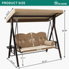YITAHOME Porch Swing Bed 3-Seats Outdoor Patio Heavy Duty Swing Chair with Adjustable Canopy Removable Cushion, Suitable for Adult in Garden, Poolside, Balcony, Brown