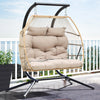 YITAHOME 2 Person Hanging Egg Swing Chair with Stand Egg Chair Wicker Indoor Outdoor Hammock with Cushions 550lbs for Patio, Bedroom, Garden and Balcony, Khaki(Stand Included)