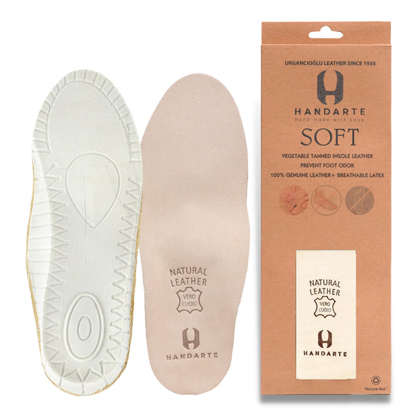 HANDARTE Leather Orthopedic Insoles | Padded Comfort Shoe Inserts for Women | 100% Natural Goatskin - ChromeFree, Anti Sweat & Anti-Odor - Suitable for No-Socks (US W5/5.5 | EU35)