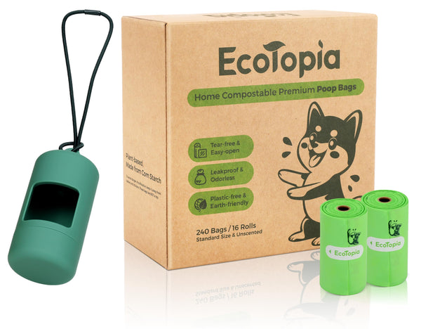 Tear-Free Dog Poop Bags Rolls and Recyclable Poop Bags Dispenser, ASTM D6400 & EN 13432 Compliant Dog Waste Bags,Extra Thick&Leakproof,240Bags,Light Green