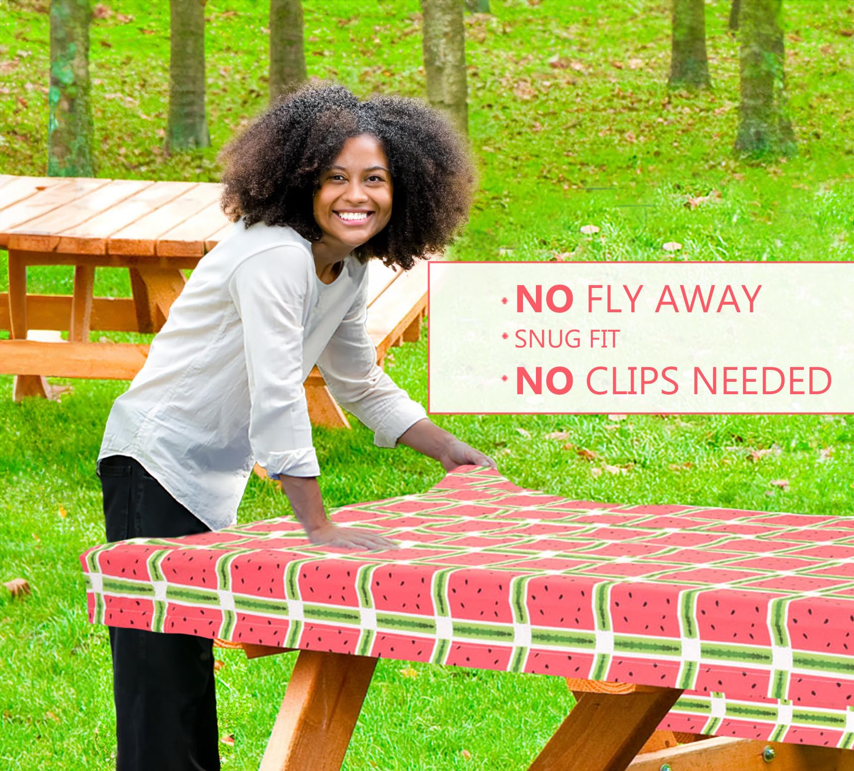 LINPRO 6ft Picnic Table Cover with Bench Covers Vinyl Fitted Picnic Table Covers with Elastic Camping Essentials and Picnic Tablecloth and RV Accessories