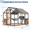 Aluminum Walk-In Large Outdoor Cat Enclosure, Large Outdoor Catio for Multiple Cats, Outside Cattery with Weatherproof Roof with Channels, Side Door, UV Proof Cover, Huge Condo, Platform