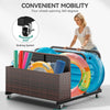 YITAHOME Outdoor Wicker Patio Poolside Float Storage, PE Rattan Rolling Pool Float Caddy for cushions, Floaties, Noodles, Life Vests, Beach Balls, Patio Furniture (Brown)
