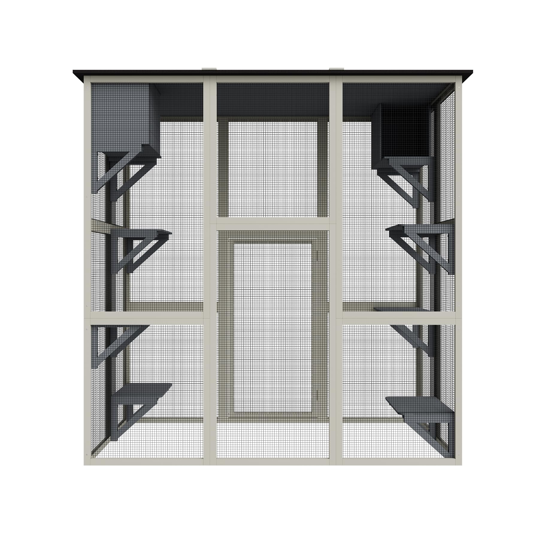 Catio Outdoor Cat Enclosure, Large Walk in Cat Cage, Wood Cat House for Cats with Six Platforms, Large Door, Waterproof Roof