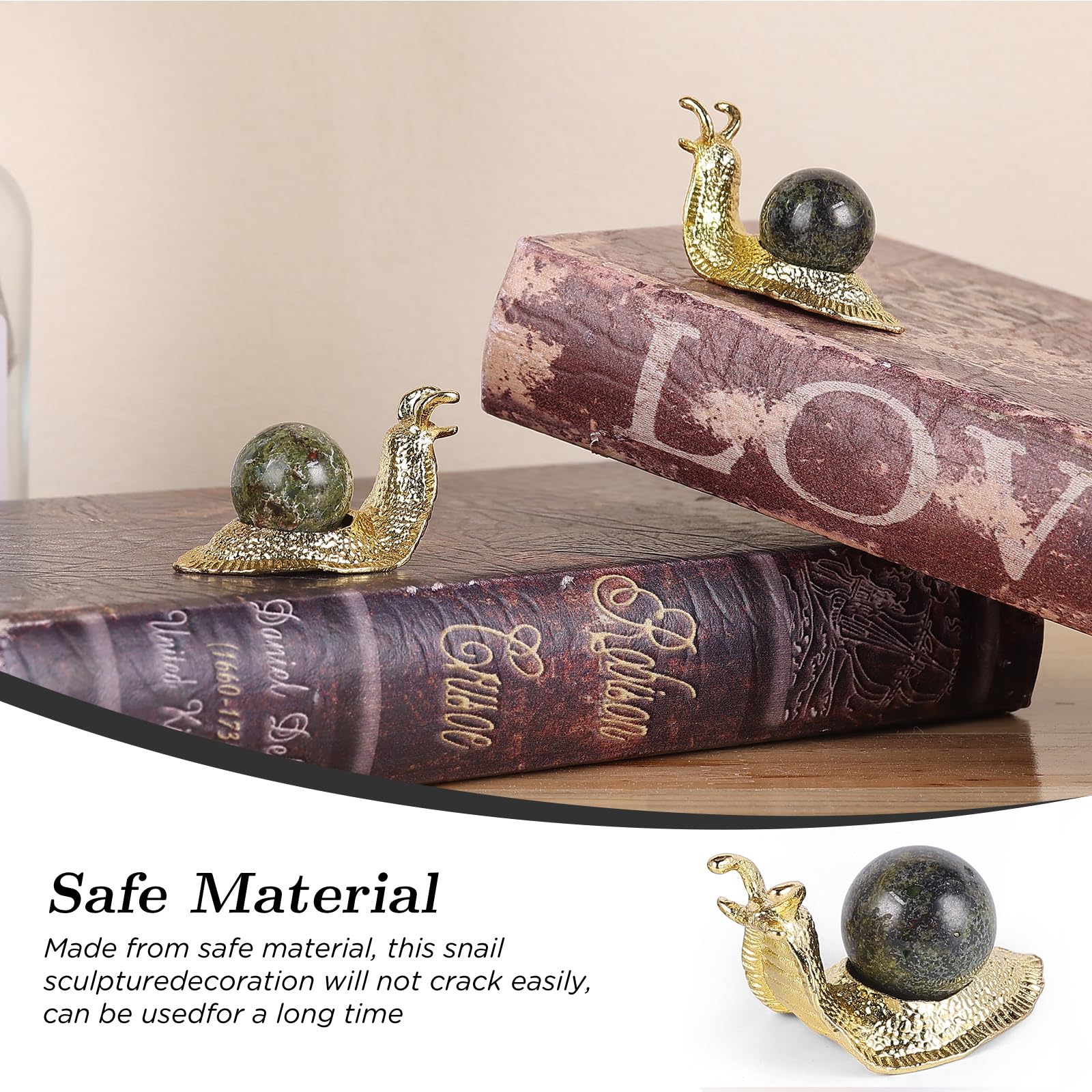 SHENGTIAN 2-Piece Set, 2-Inch Handcrafted Gold Snail Statues with 0.78-Inch Natural Dragon Blood Crystal Balls, Symbolizing Safety and Journey, Ideal for Desk and Home Decor (Dragon Blood)