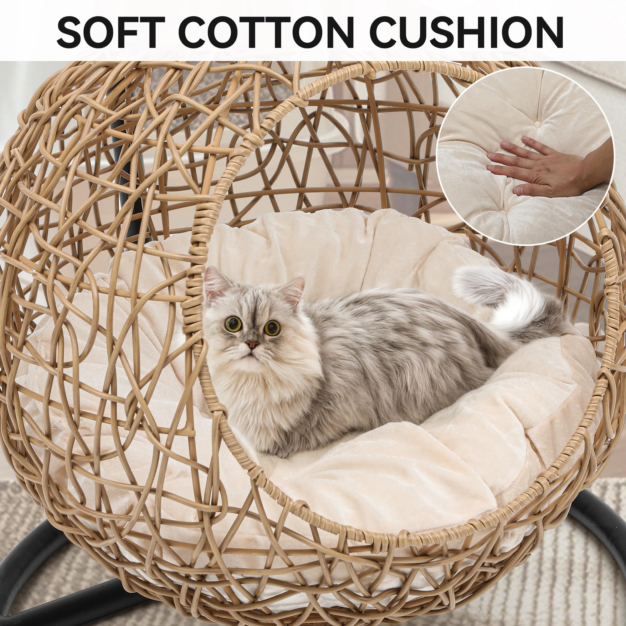 YITAHOME Cat Swing Bed with Stand & Cushion, Cat Egg Chair with Rattan Wicker Appearance, Indoor Hanging Swinging Cat Bed for Cats, Small Dogs, and Small Animals, Orange