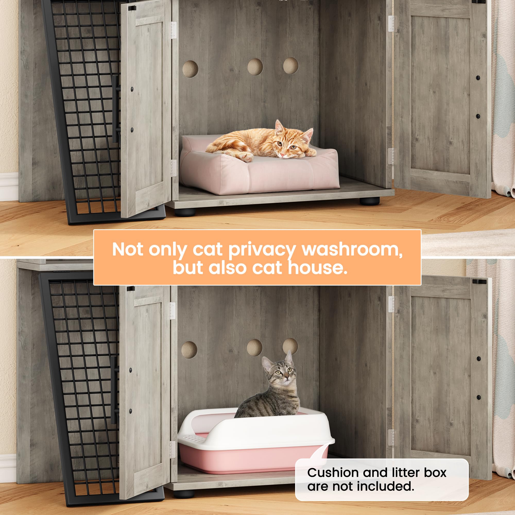 IDEALHOUSE Modern Cat Litter Box Enclosure with Platform, Double Layer Hidden Litter Box, Indoor Washroom, Villa Cat House with Ladder, 33.5" l x 17.9" w x 41.9" h,Grey