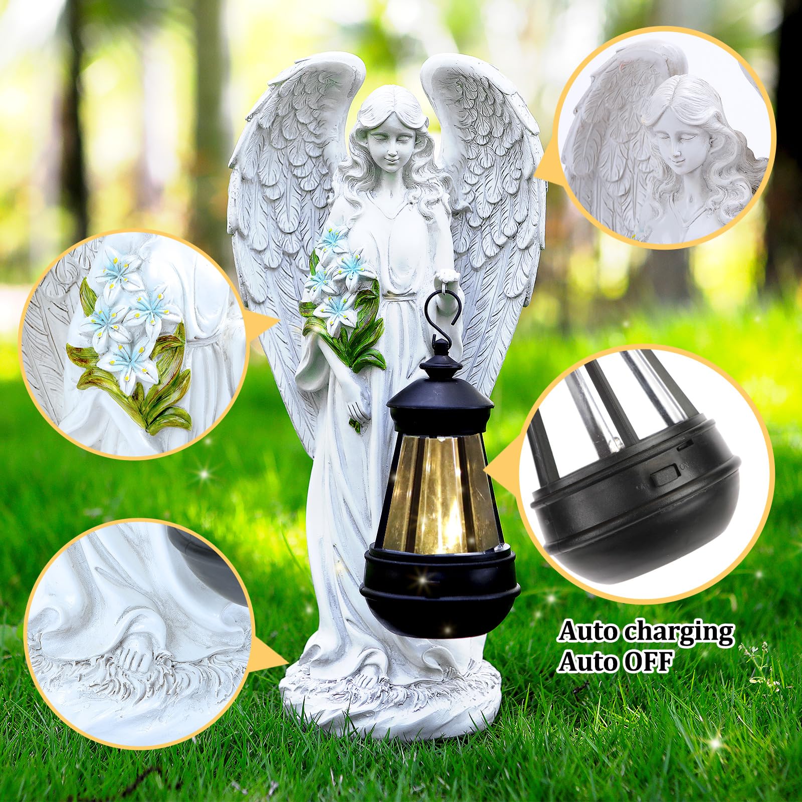 VChymm Solar Angel Outdoor Garden Decor Statues – 13.2 inches Solar Outdoor Sculptures for Outside Yard Art Patio Balcony Front Lawn Ornaments Gifts for Mom Grandma Women