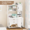GarveeLife Litter Box Enclosure with Shelves, Cabinet, Hidden Cat Box Furniture, Scratching Mat, Wood Sturdy Washroom Storage, Indoor House, White